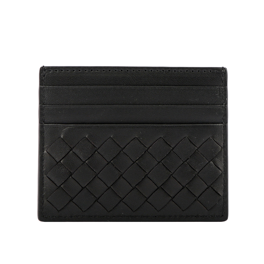 BOTTEGA VENETA 小羊皮編織6卡信用卡/名片夾/黑色, , large