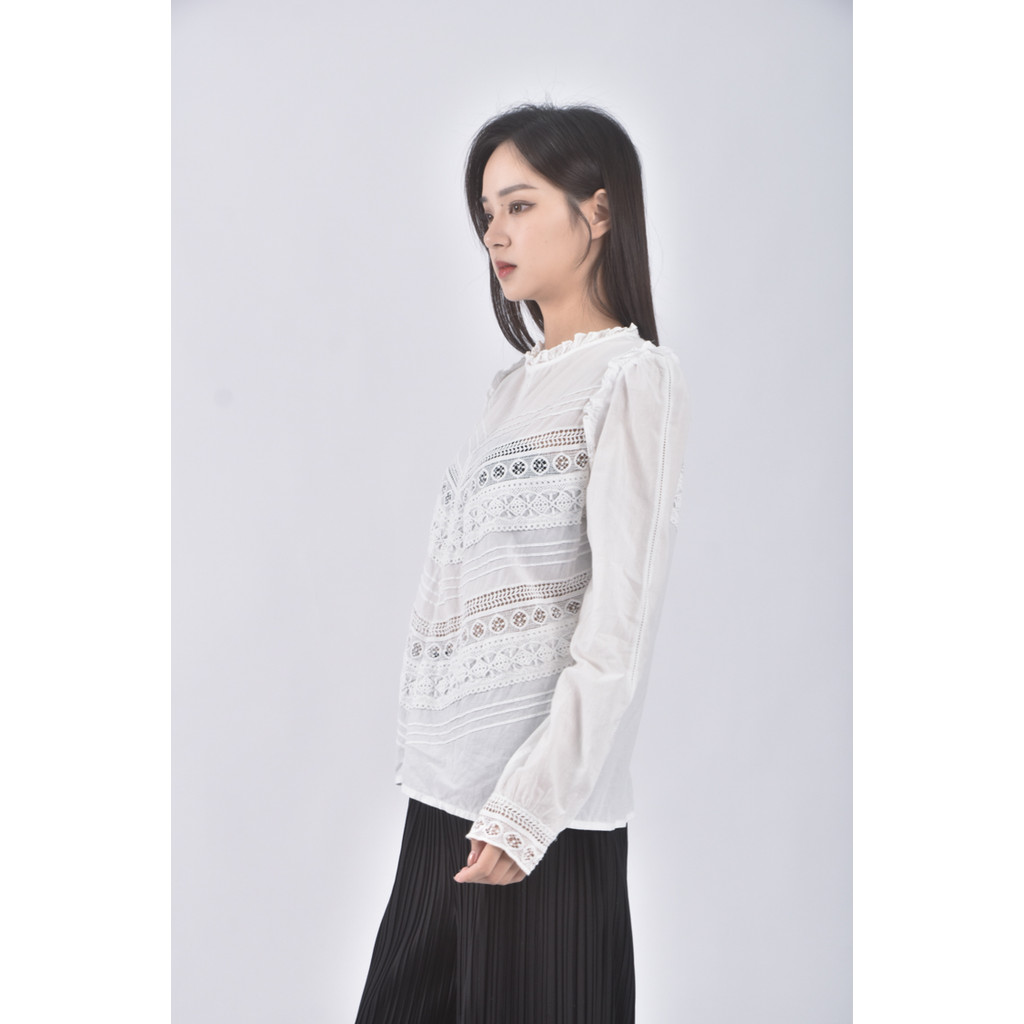 (S) berenice質感圓領白色長袖上衣二手衣, , large