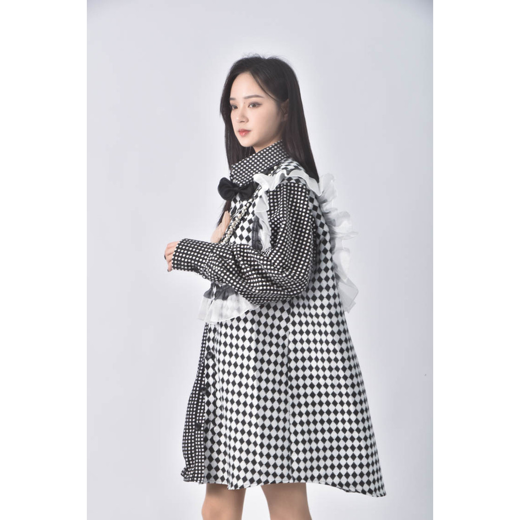 (L) 【董仔私服】kexin圓點菱格黑色洋裝二手衣, , large