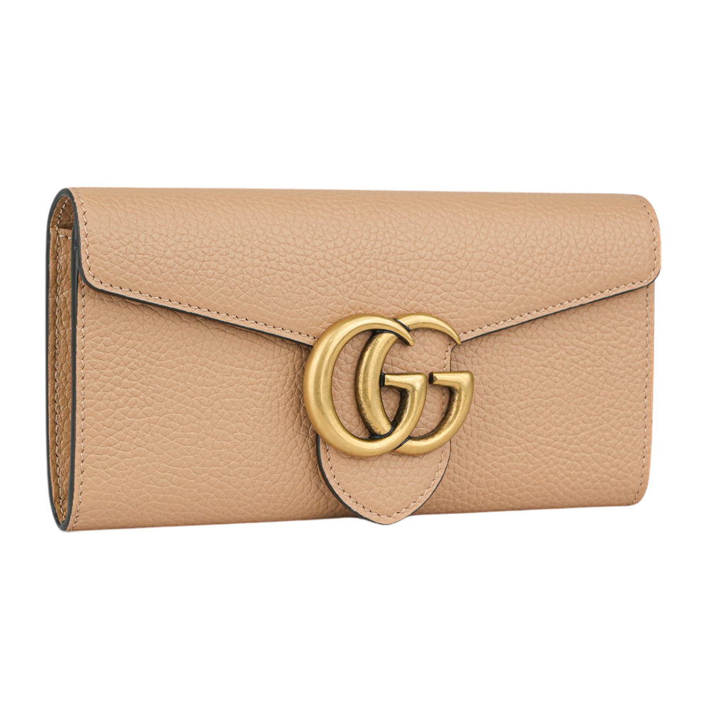 GUCCI Marmont 金色標誌粒紋皮革釦式二折長夾/裸粉色, , large