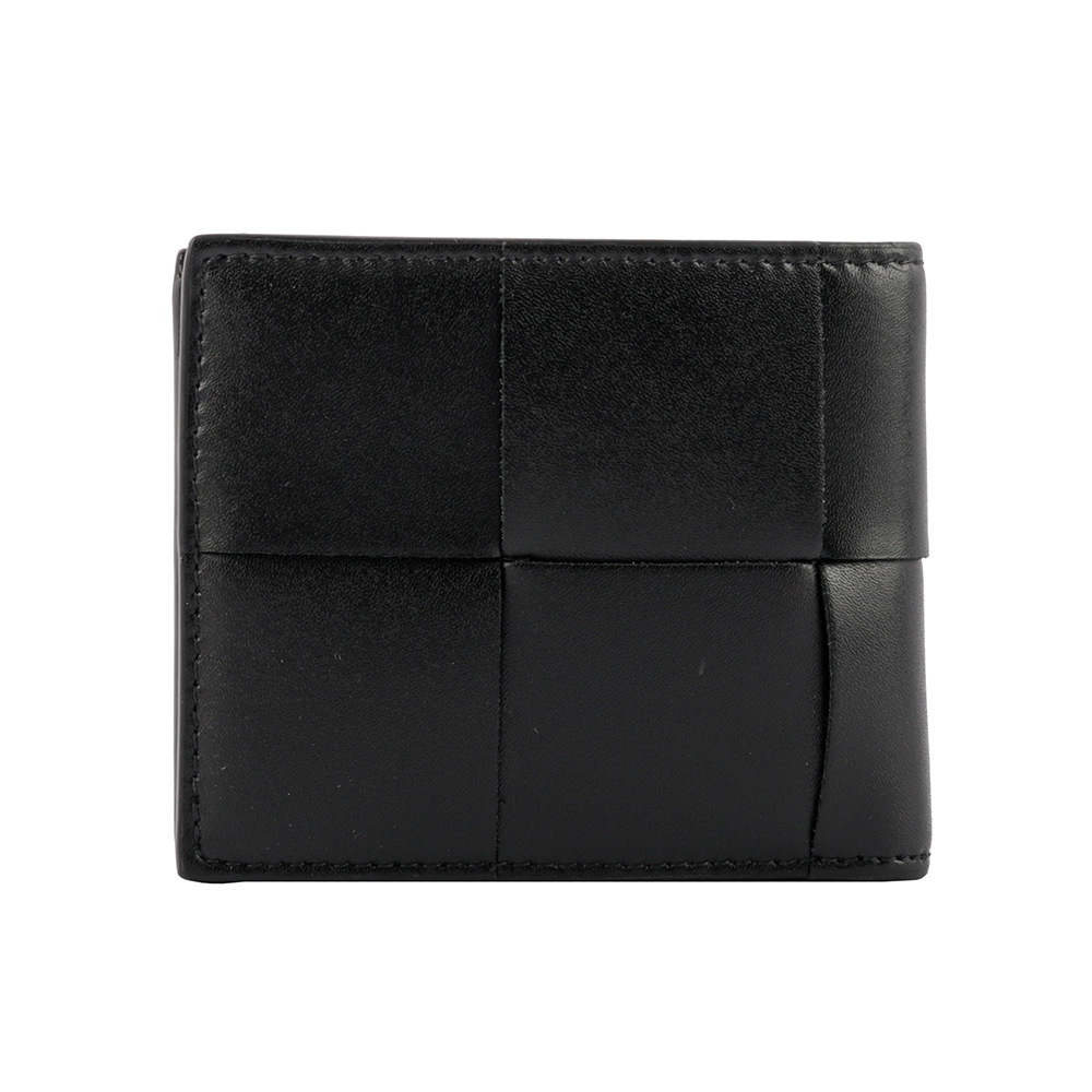 BOTTEGA VENETA 新款小牛皮大格編織對開6卡短夾/黑色, , large