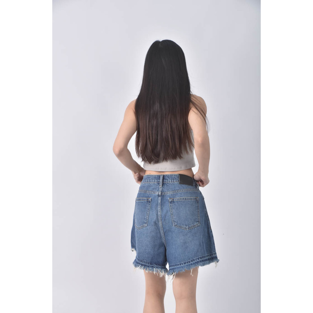(XL) sisjeans高腰丹寧牛仔刷破藍色短褲二手衣, , large
