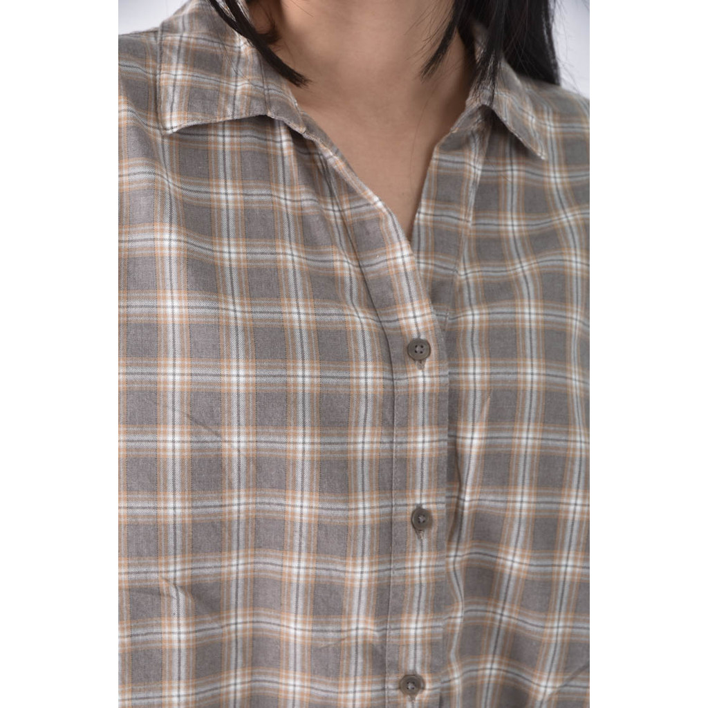 (L) uniqlo棉質格紋棕色長袖上衣二手衣, , large
