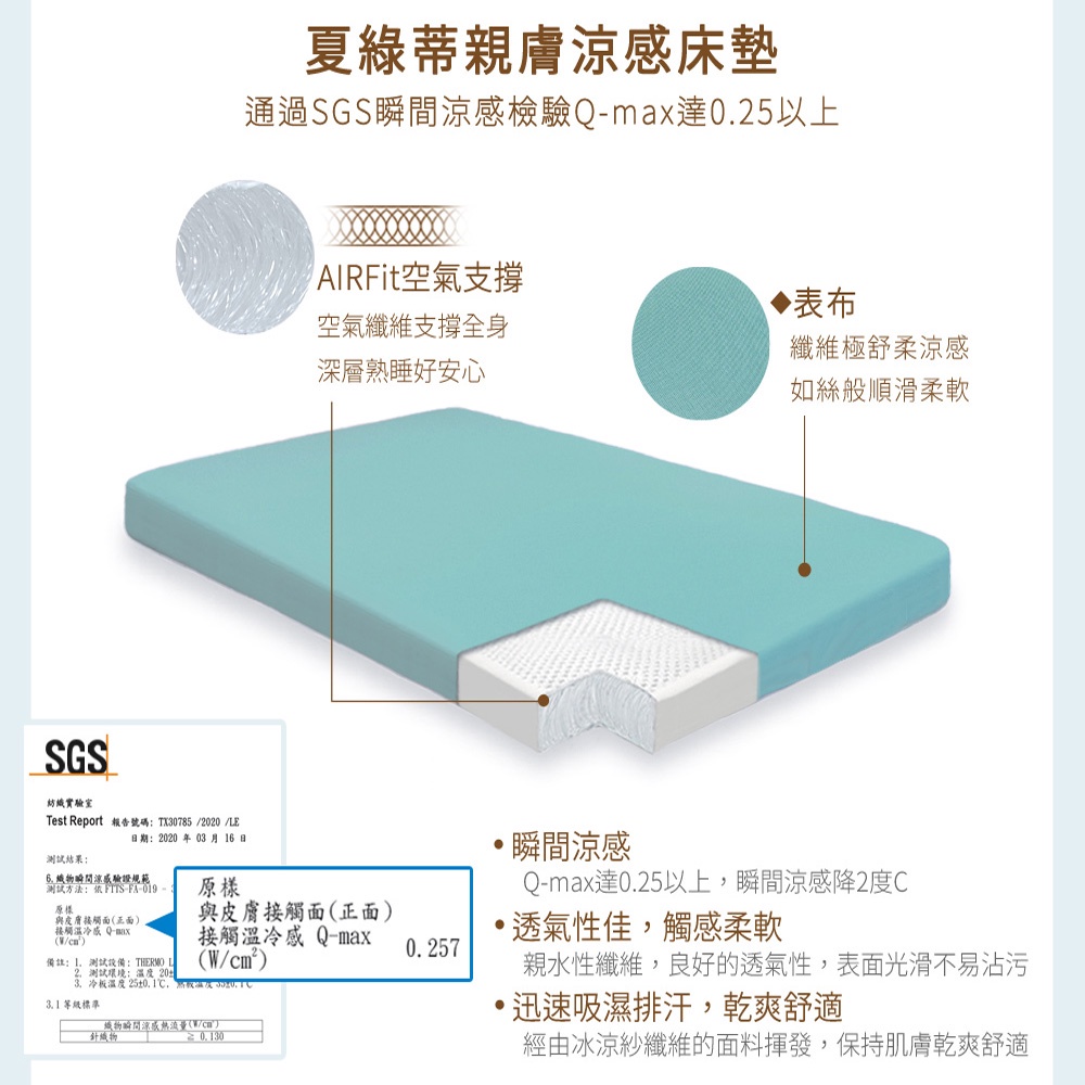 【日本旭川】AIRFit氧活力夏綠蒂涼感8.8cm空氣床墊 伊正推薦 強力支撐加高 可水洗 6D透氣循環 涼墊, , large