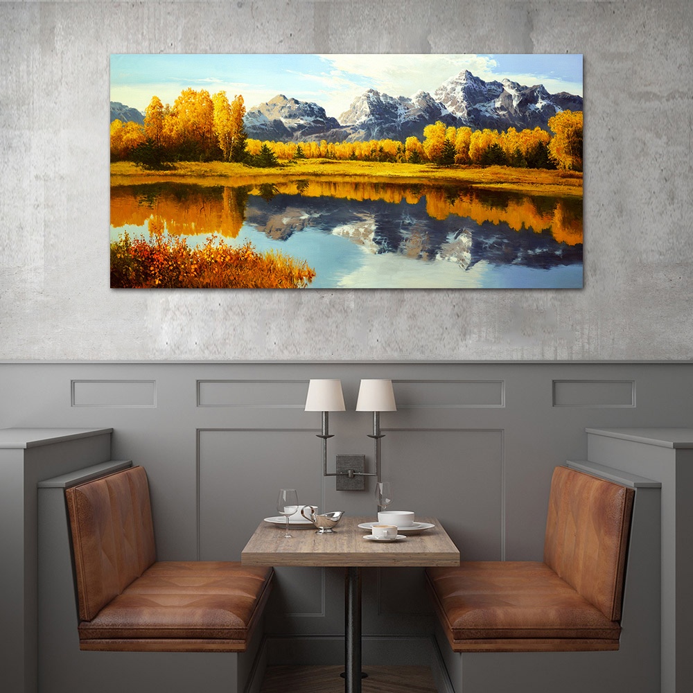 【御畫房】湖畔秋色 國家一級畫師手繪油畫60×120cm(VF-131), , large