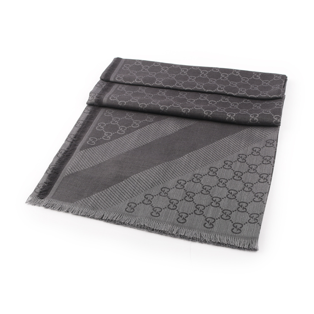 GUCCI GG Logo 羊毛混絲雙色披肩/圍巾/深灰色/灰色, , large
