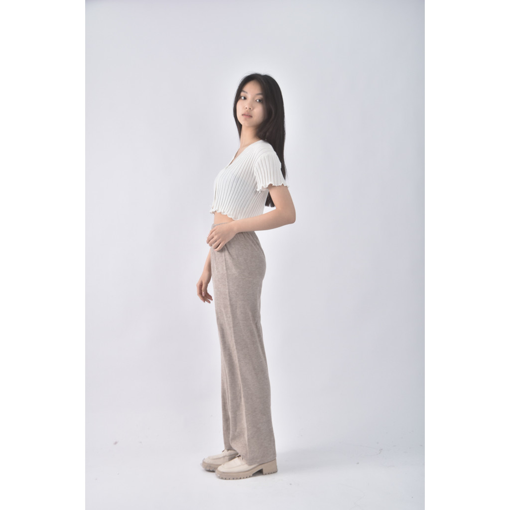 (S) 高腰質感坑紋杏色長褲二手衣, , large