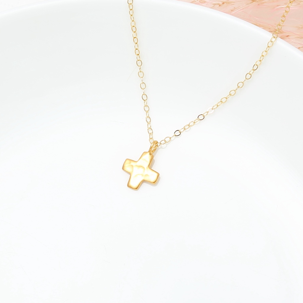 【Angel & Me】Hammered Prayer Cross s925 sterling silver 24k gold plated gift, , large