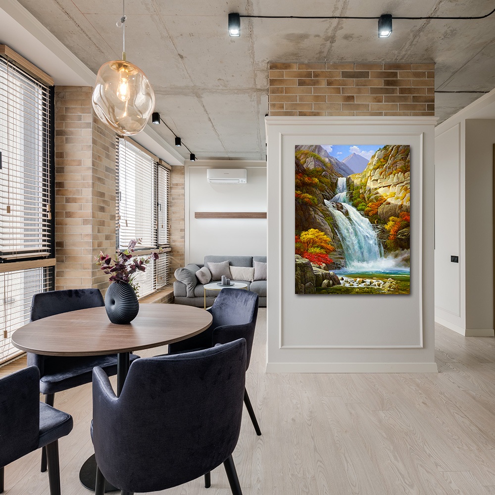 【御畫房】高山飛瀑 國家一級畫師手繪油畫60×90cm(VF-106), , large