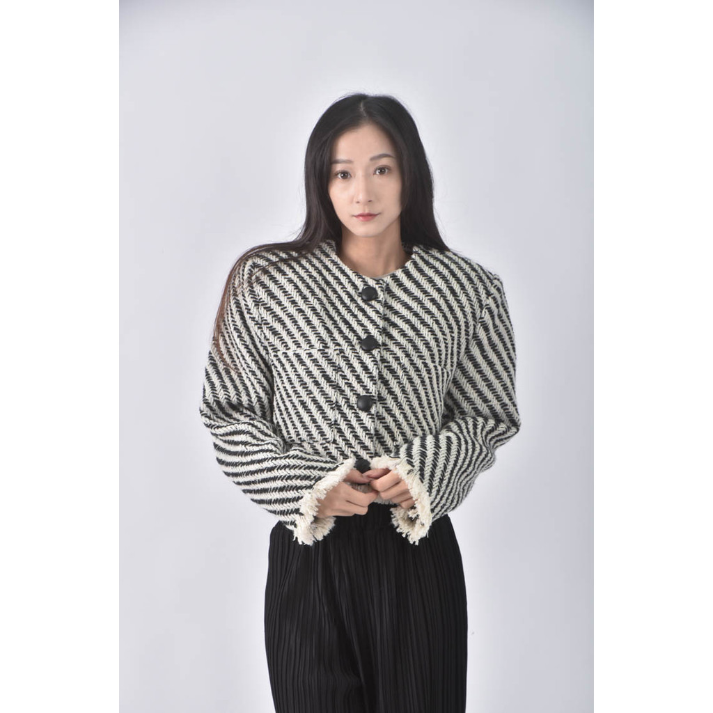 (L) mydress質感羊毛撞色黑色外套二手衣, , large
