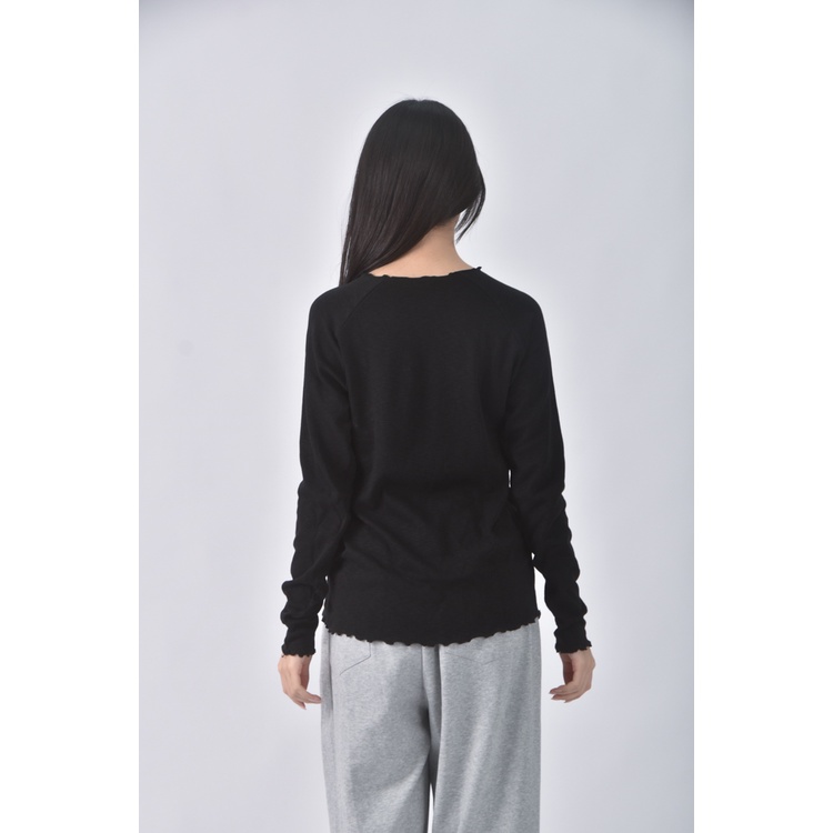 (M) c side韓牌質感中性寬鬆木耳邊黑色長袖上衣二手衣, , large