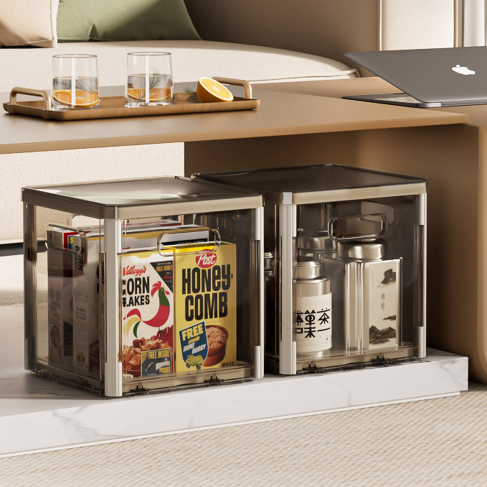 【AOTTO】透明極簡風可堆疊收納箱-燕羽灰(AL-015GR*2), , large