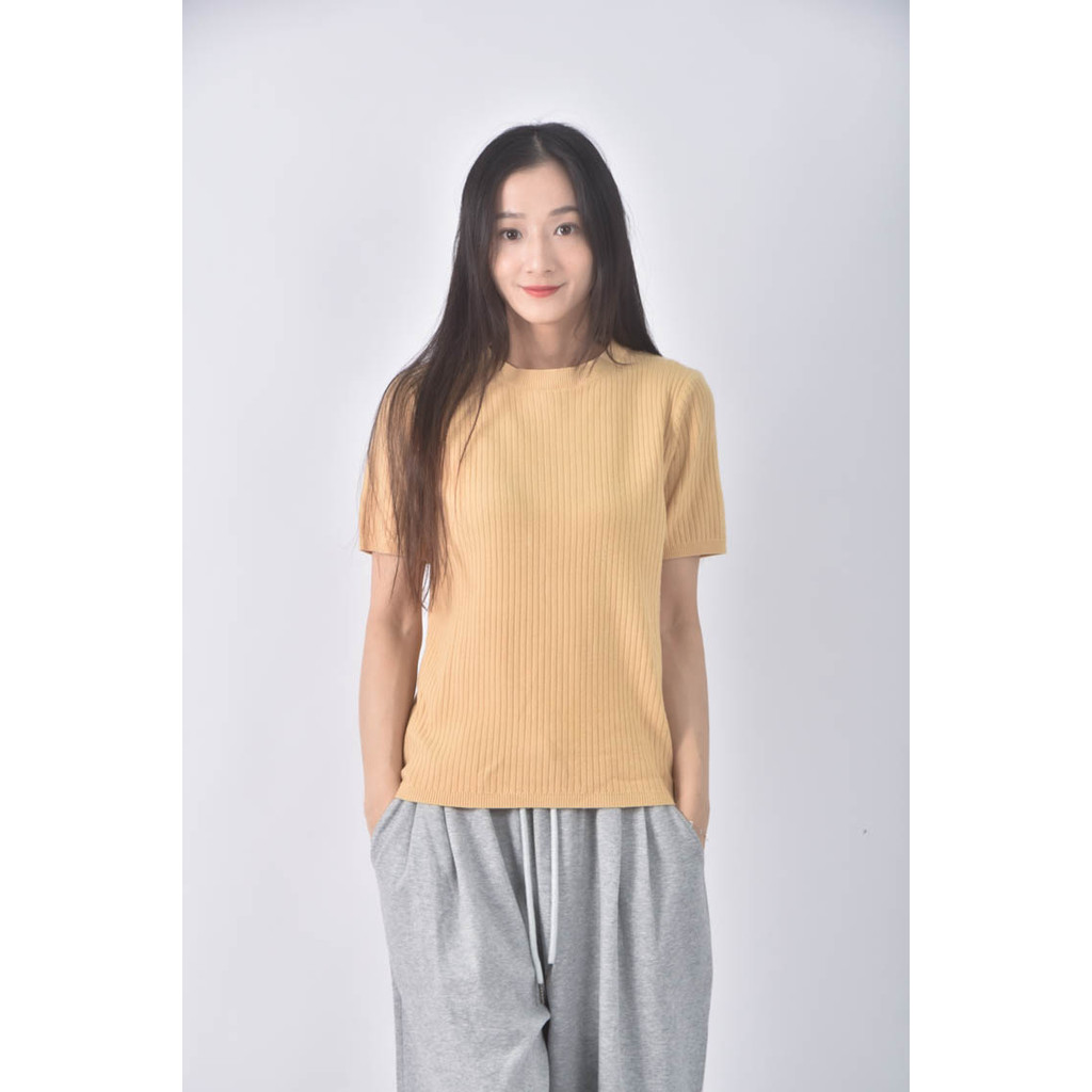 (S) bebuchon針織圓領黃色短袖上衣二手衣, , large
