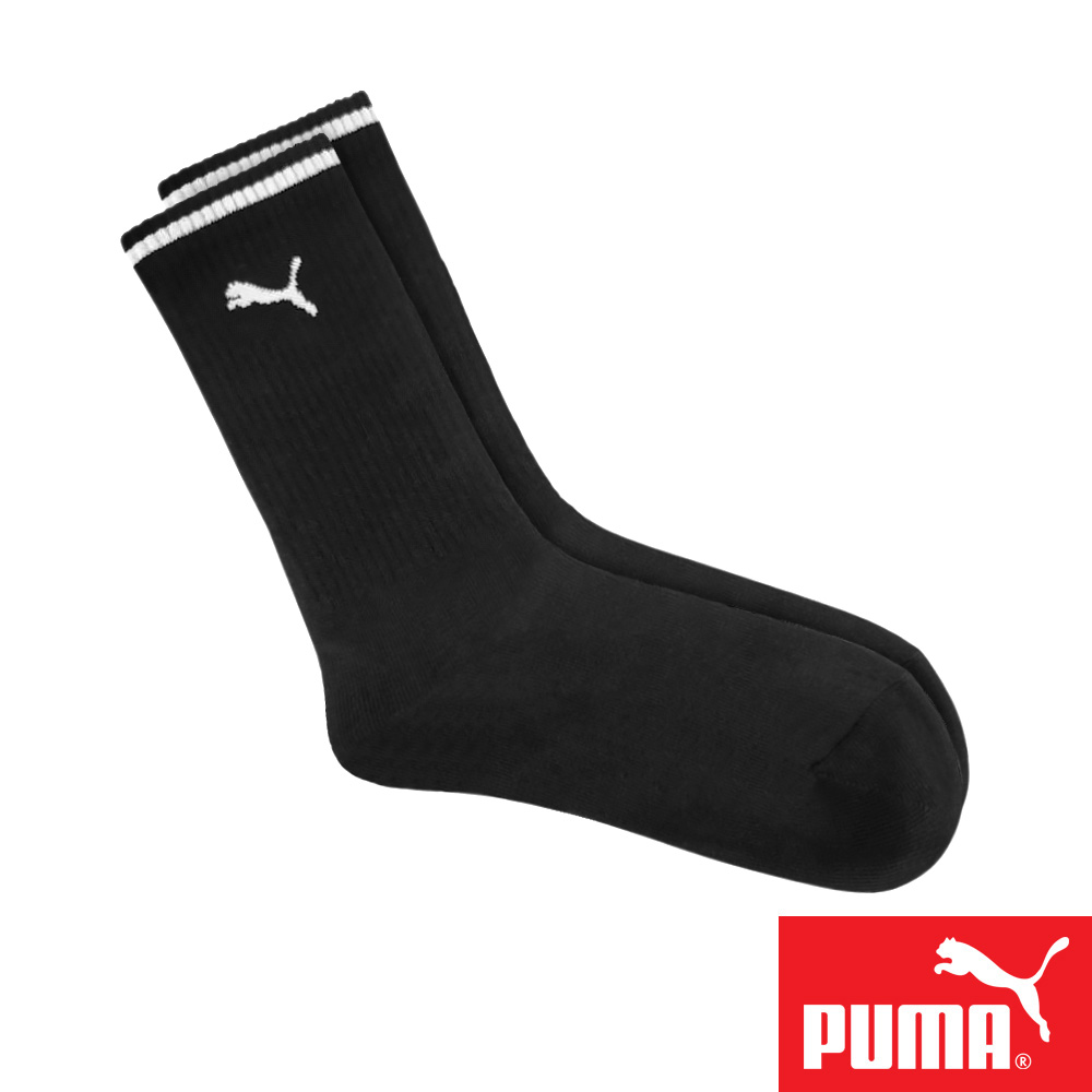 PUMA 男女款中筒襪1雙裝 彪馬 跳豹 男襪 女襪 襪子 運動襪 小腿襪 棉襪 柔軟 棉質 舒適 高彈 耐磨 黑 白, 黑,39-42(EU)/25-27(cm), large