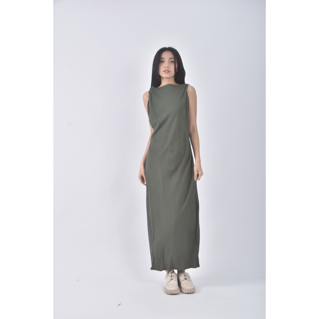 (L) zara質感亞麻無袖綠色洋裝二手衣, , large