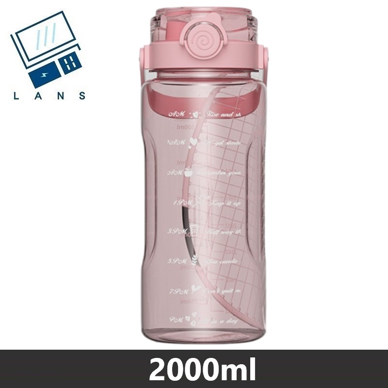 Large-capacity portable water cup, sports water jug, double drinking mouth, high temperature resistant, straw cup, juice cup, filter cup, water jug 2000ML - pink