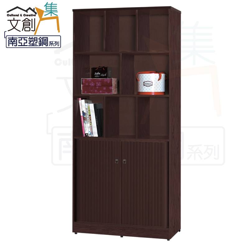 【文創集】多莉 環保2.9尺南亞塑鋼雙拉門開放書櫃/收納櫃(客約商品), , large