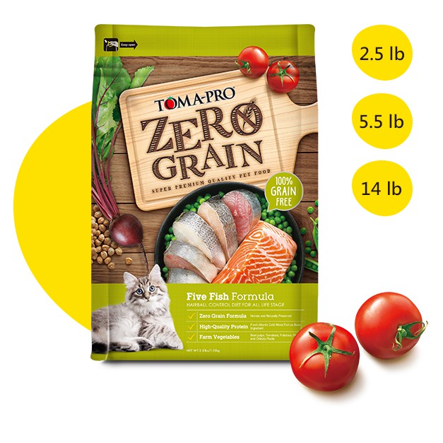 優格 TOMA-PRO 天然%零穀配方 全齡貓化毛配方 ~ 五種魚 無榖 貓飼料 2.5磅, , large