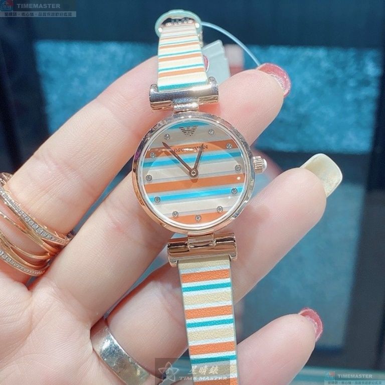 [星晴錶業]ARMANI手錶,28mm,AR00059幾何立體圖形錶面玫瑰金錶殼多色真皮皮革錶帶款, , large