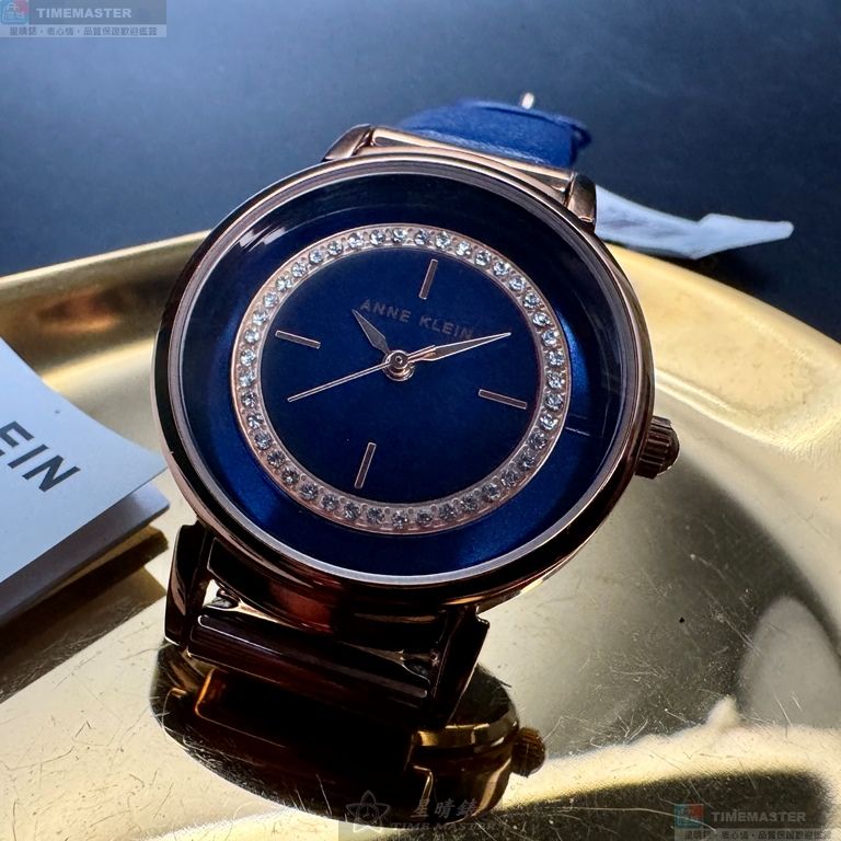 [星晴錶業]ANNE KLEIN手錶,32mm,AN00618寶藍色錶面玫瑰金錶殼寶藍真皮皮革錶帶款, , large