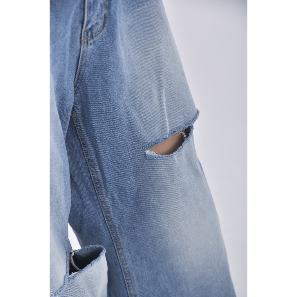 (M) aim高腰丹寧牛仔質感棉質藍色長褲二手衣, , large