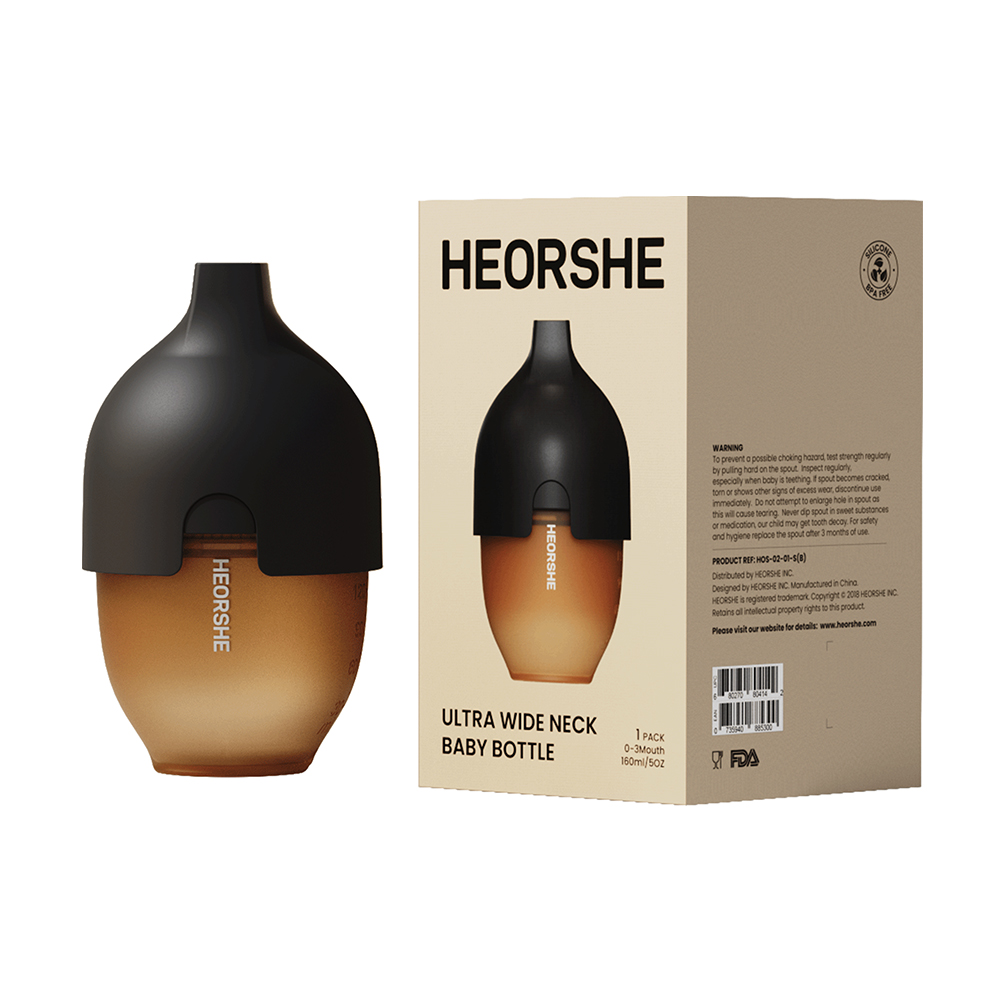 【HEORSHE】寬口矽膠仿母乳奶瓶(160ml)-耀石黑, , large