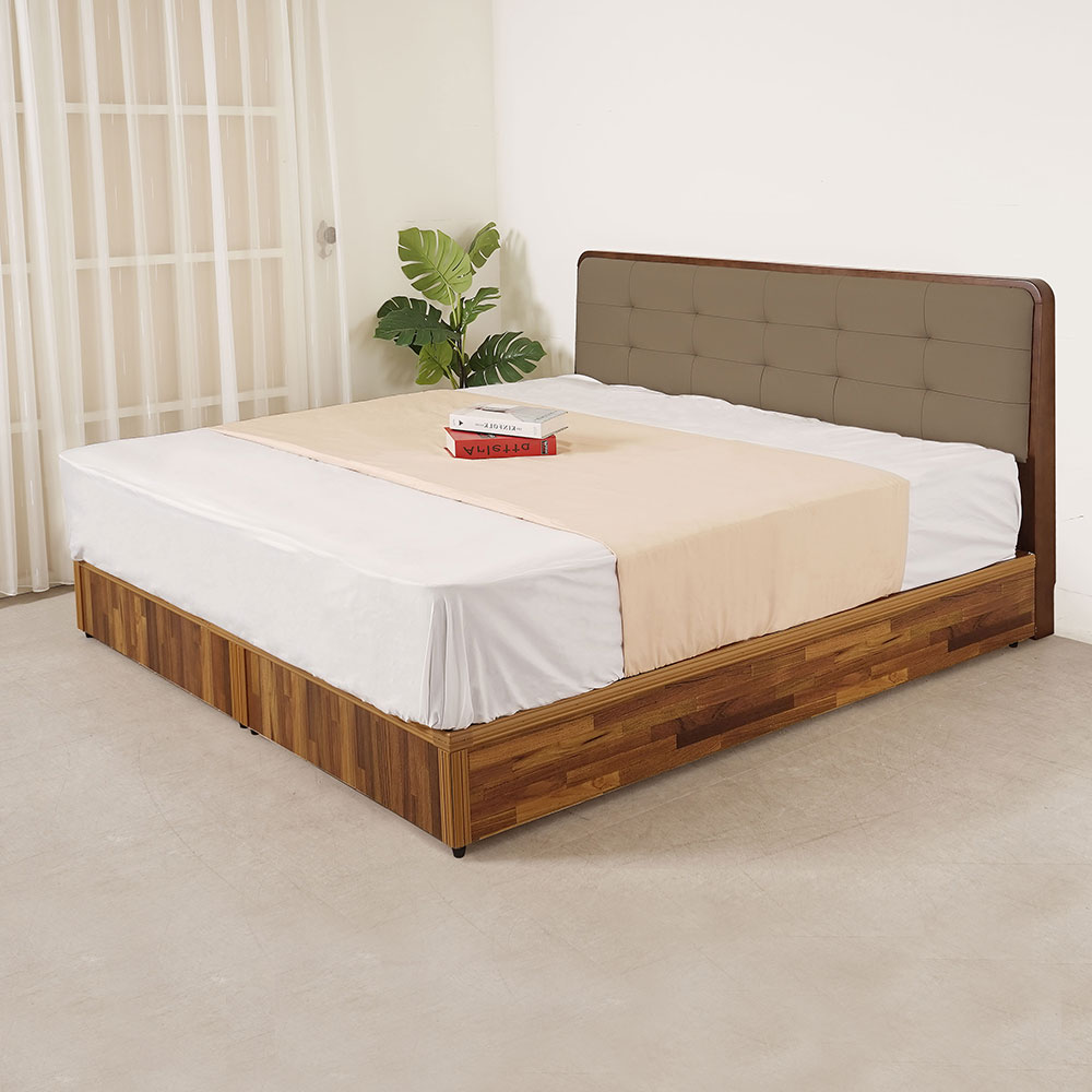 【Homelike】喜家居雙人加大6尺床台組-胡桃色(2531), , large