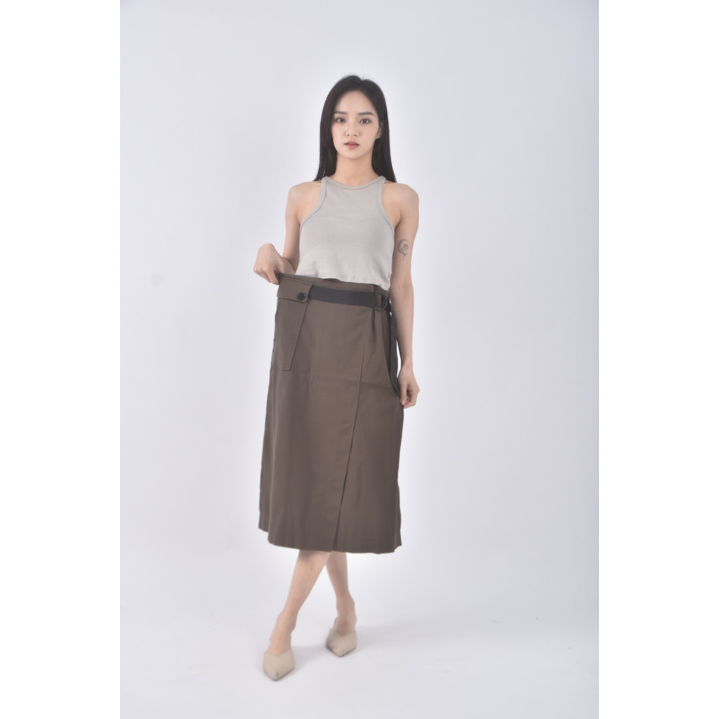 (L) t parts質感開岔工裝綠色長裙二手衣