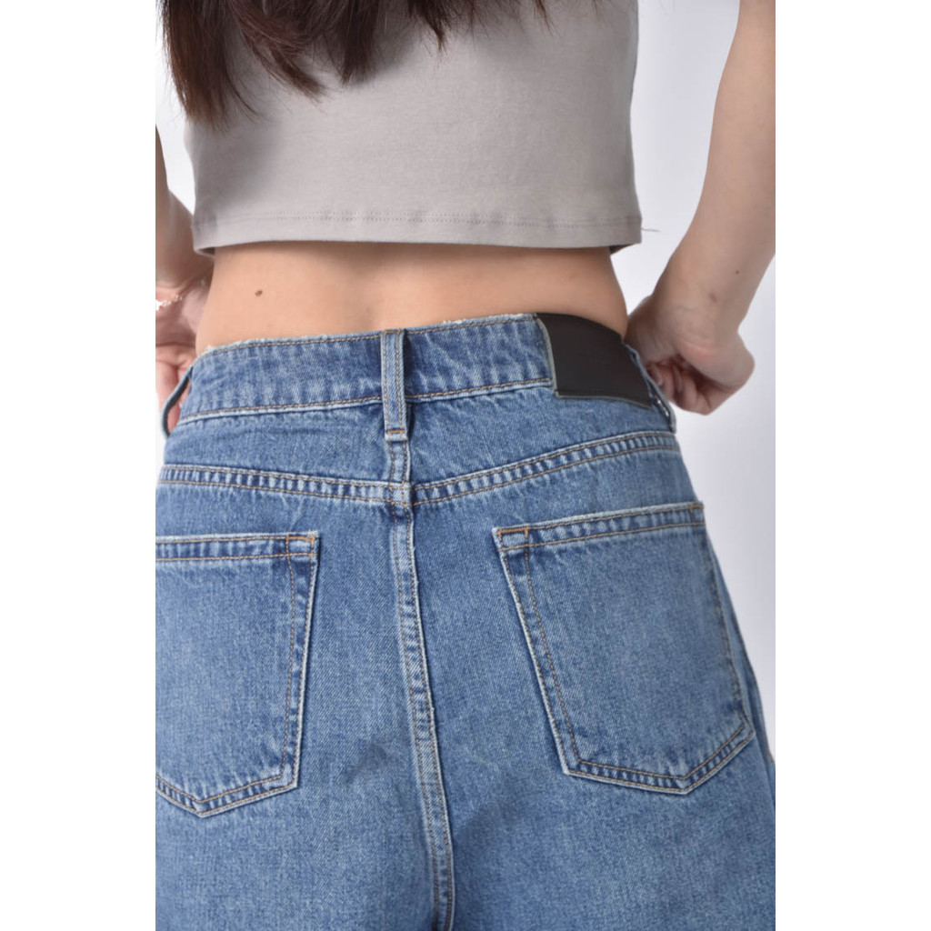 (XL) sisjeans高腰丹寧牛仔刷破藍色短褲二手衣, , large