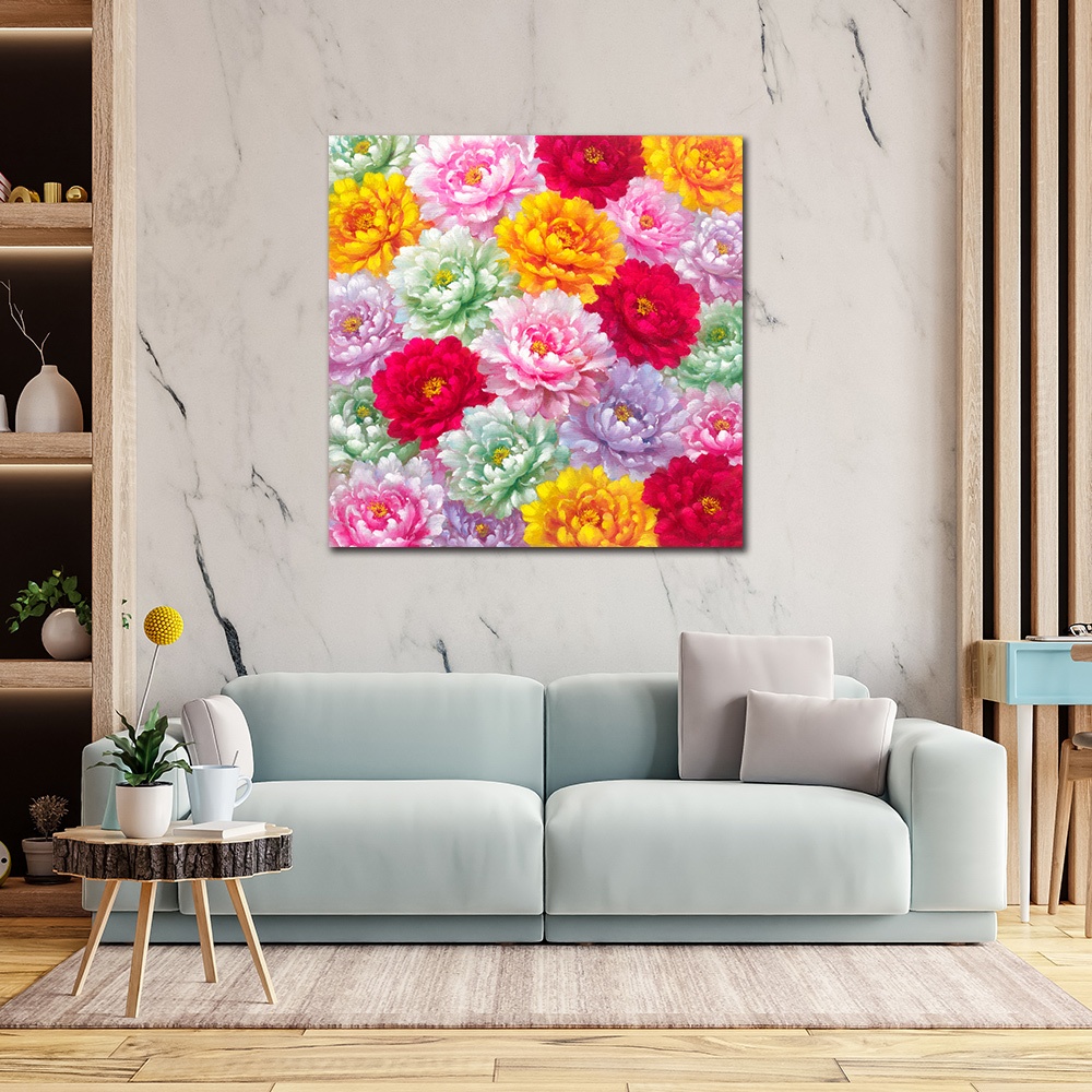 【御畫房】五行牡丹 國家一級畫師手繪油畫80×80cm(VF-168), , large