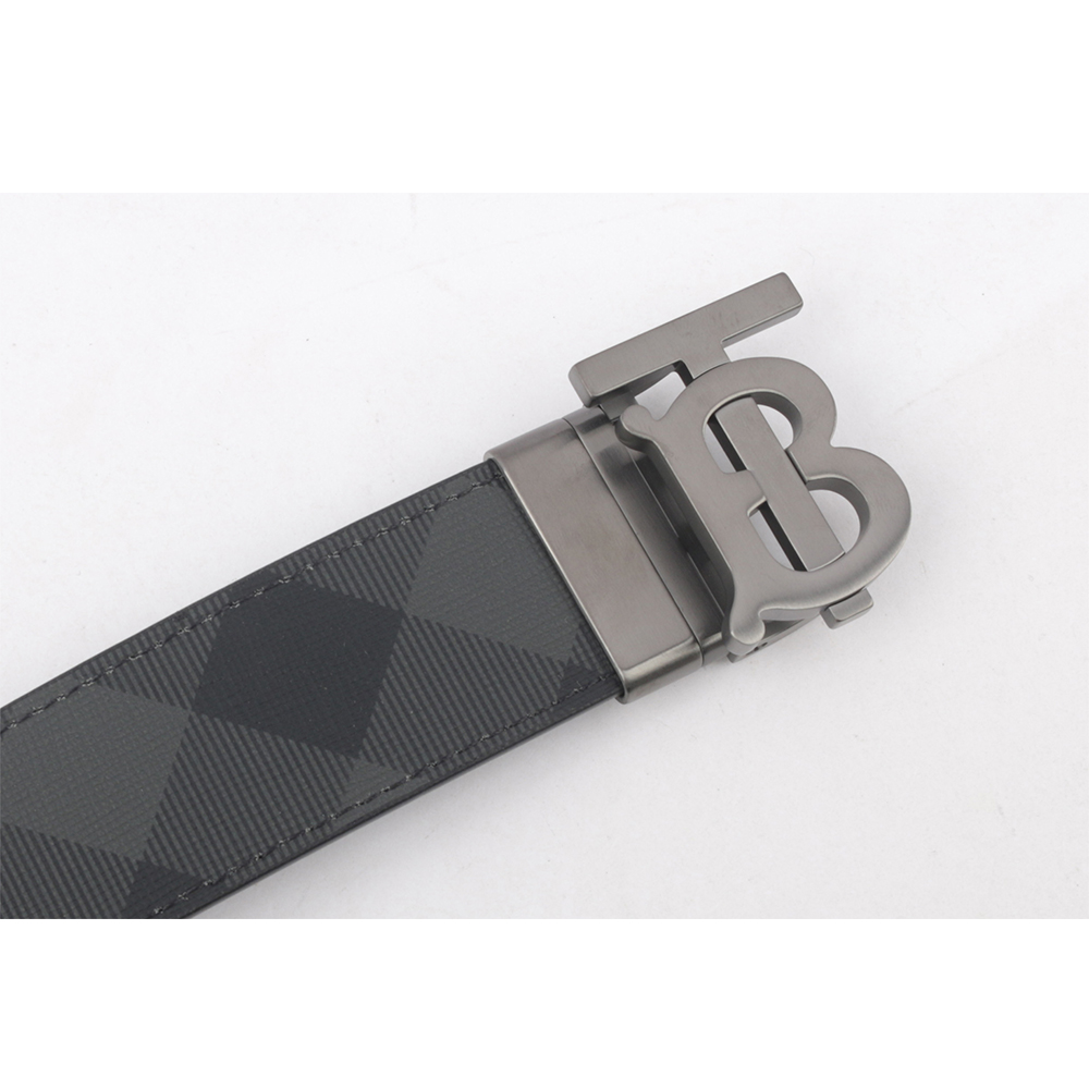 BURBERRY TB Logo 帆布及牛皮寬3.5cm雙面可用皮帶95cm/炭灰/石墨黑, , large