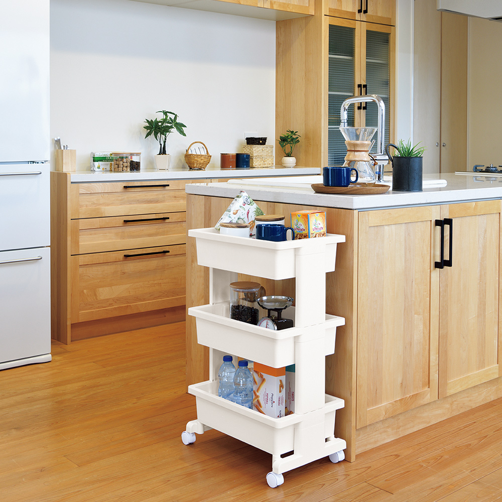 【JEJ ASTAGE】Japan-Made 3-Tier Storage Cart – Pear White (Utility Cart / Basket Organizer Cart), , large