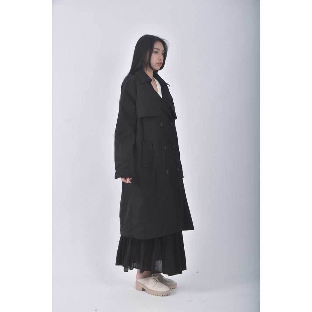 (XL) migua質感風衣黑色外套二手衣, , large