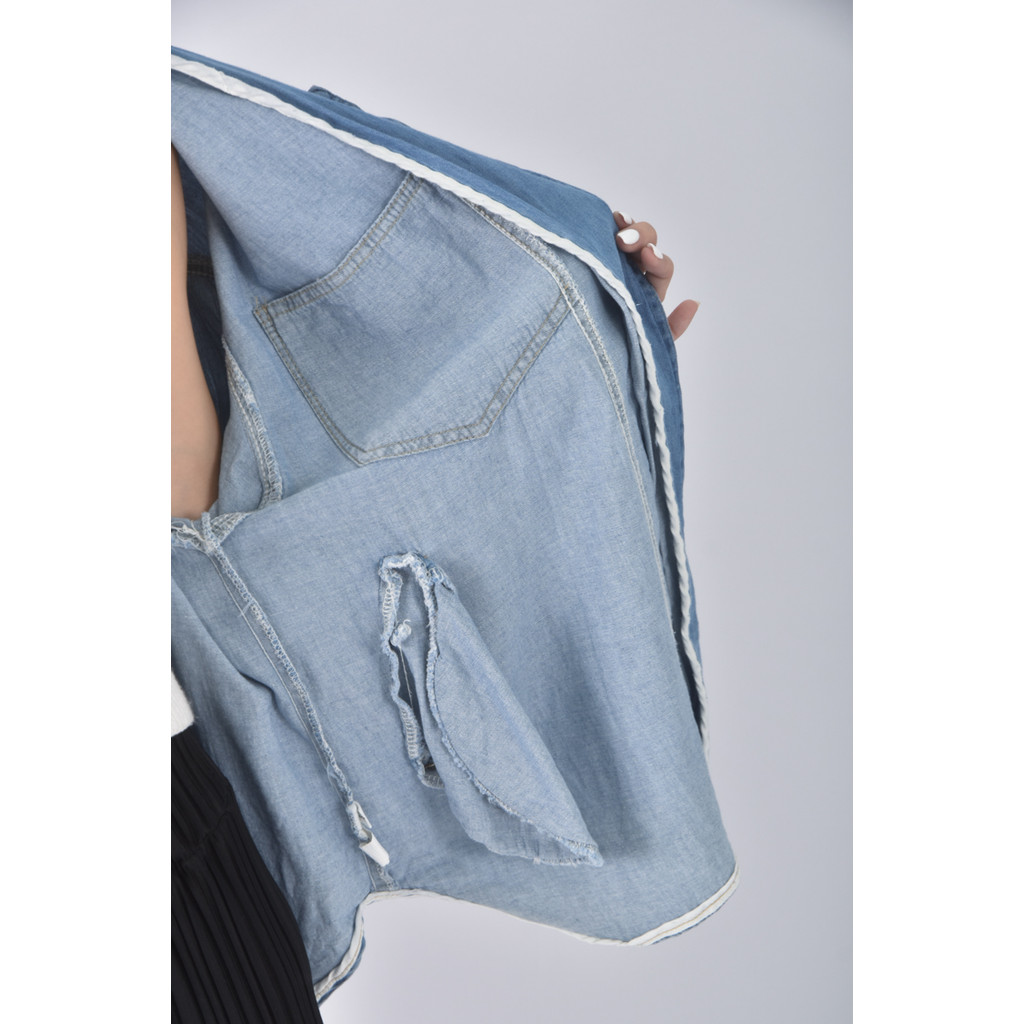 (XL) 丹寧牛仔質感圓領藍色外套二手衣, , large