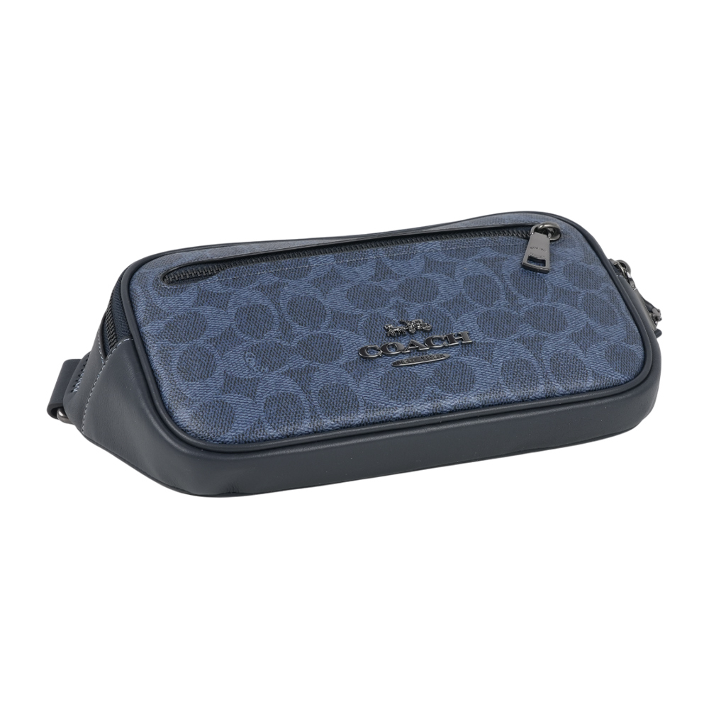 COACH Elias 塗層帆布及小牛皮附零錢小袋腰包/胸口包(牛仔藍/午夜藍), , large