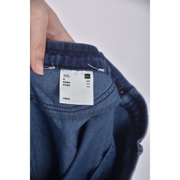 (2XL) lativ丹寧牛仔質感棉質藍色長褲二手衣, , large