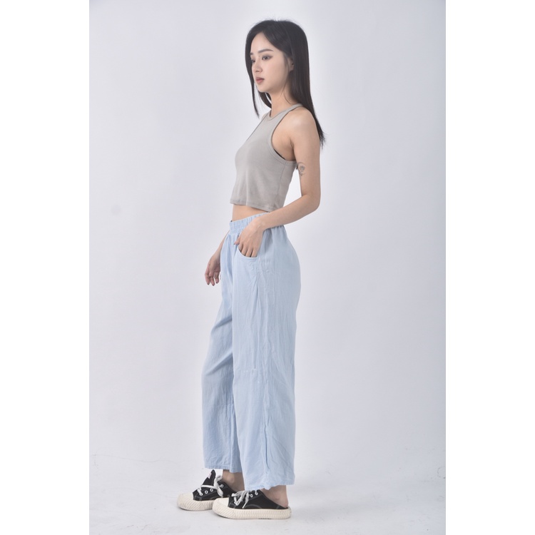 (S) 高腰七分藍色長褲二手衣, , large