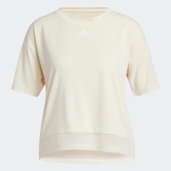 Adidas TRN T HEAT.RDY 女 短袖 上衣 透氣 反光細條 短版 愛迪達 米白 [GR8223], , large