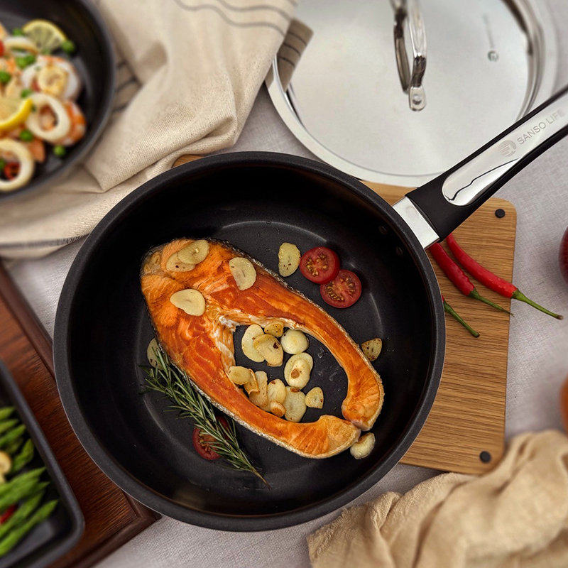 【SANSO LIFE】不鏽鋼不沾平底深鍋 24cm (附不鏽鋼蓋), , large
