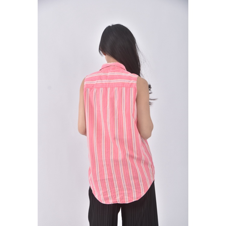 (M) net棉質純棉條紋粉色上衣二手衣, , large