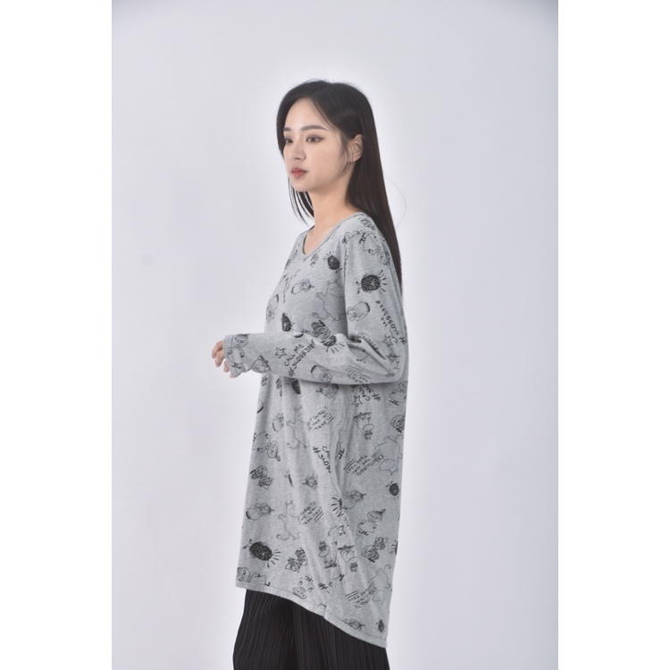 (M) odri質感印花灰色長袖上衣二手衣, , large