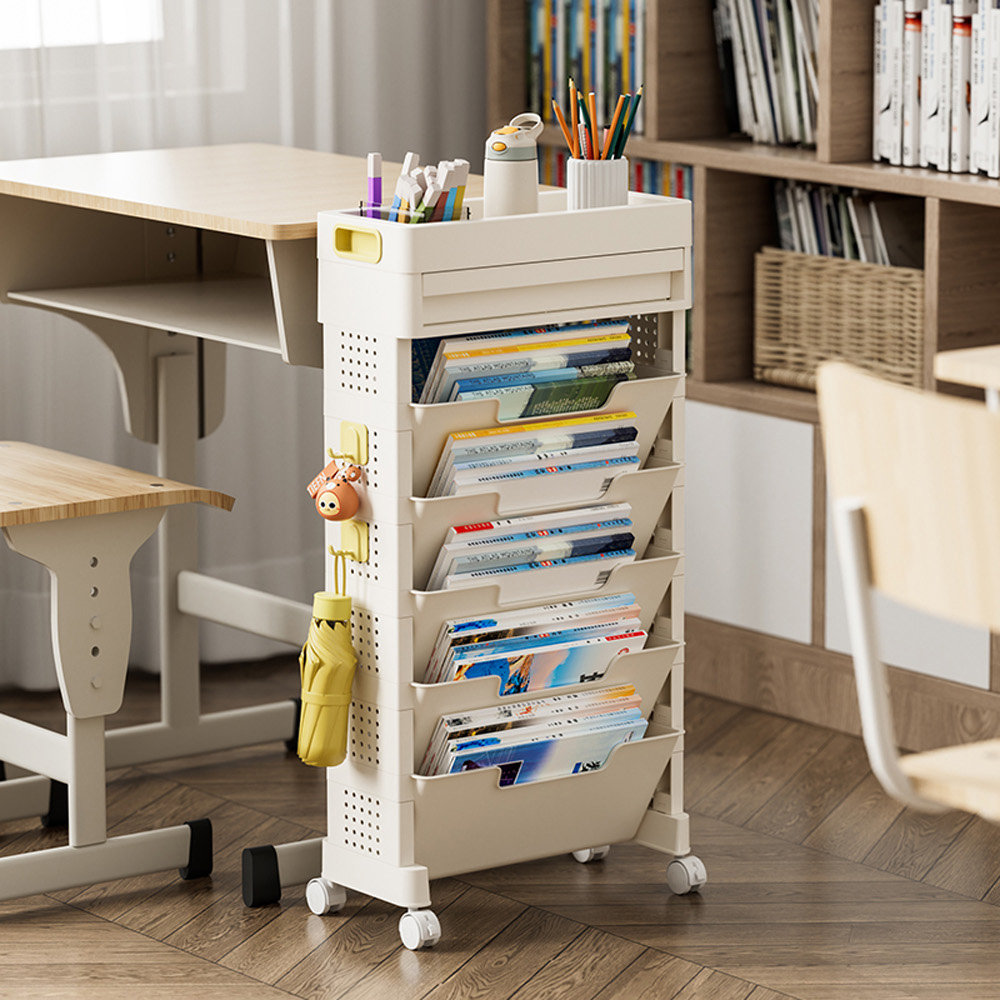 【AOTTO】大容量移動附抽屜五層收納書架(AS-602), , large