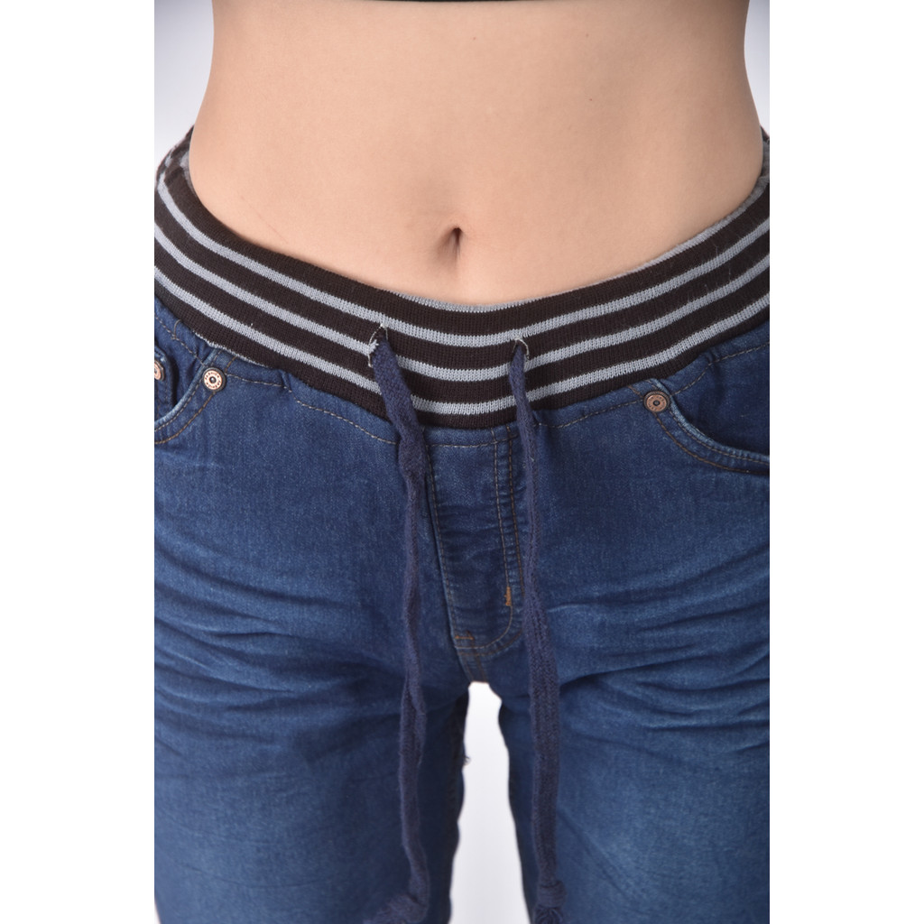 (M) 丹寧牛仔棉質豹紋藍色長褲二手衣, , large