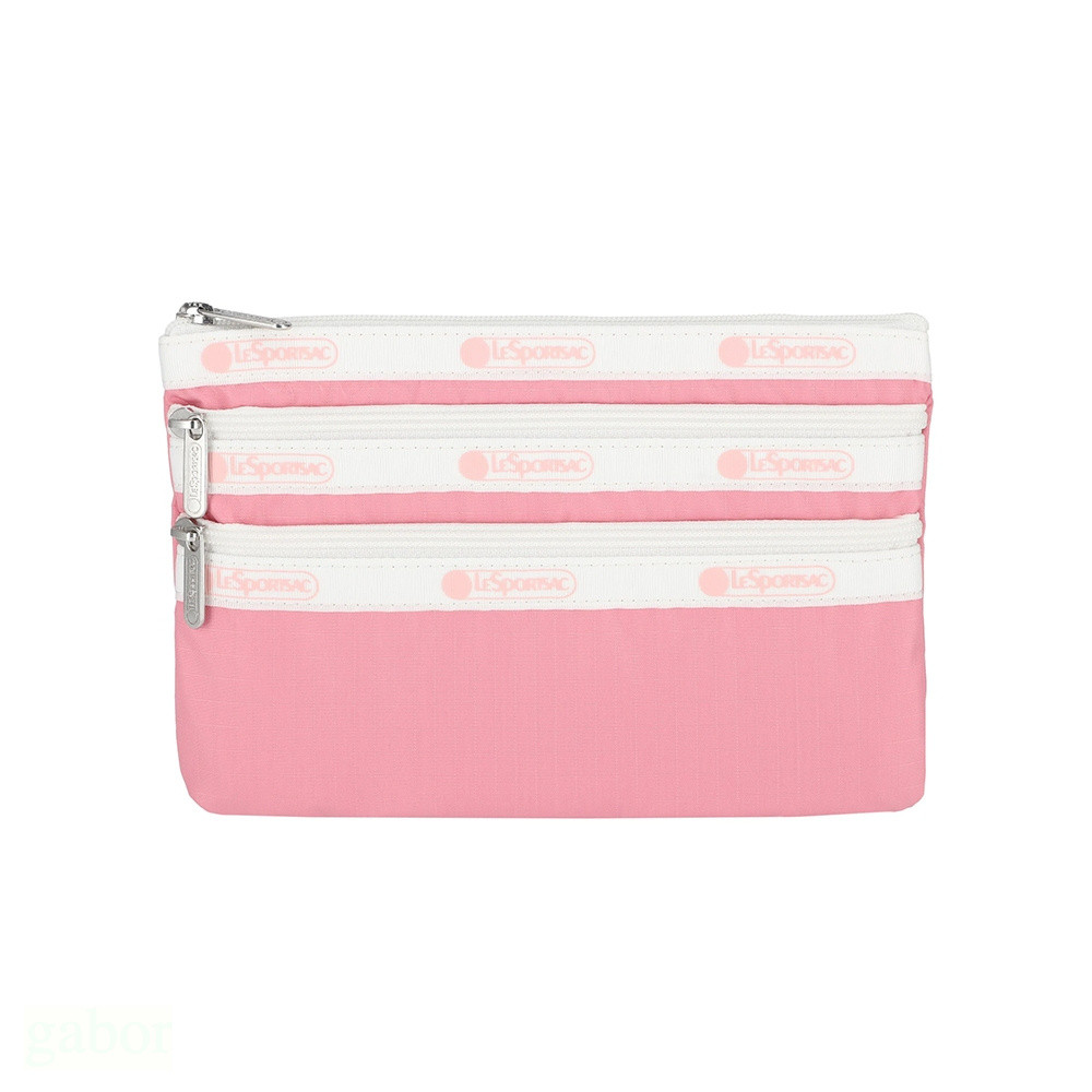 LeSportsac 3-zip Cosmetic 三層拉鍊化妝包 -滾邊花漾粉, , large