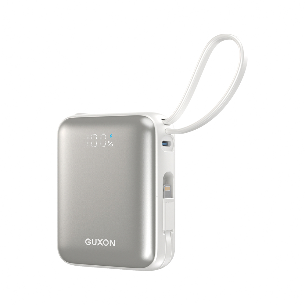 【 GUXON】Quad-Square Dual-Cable Power Bank 10000mAh - Moonlight Silver, , large