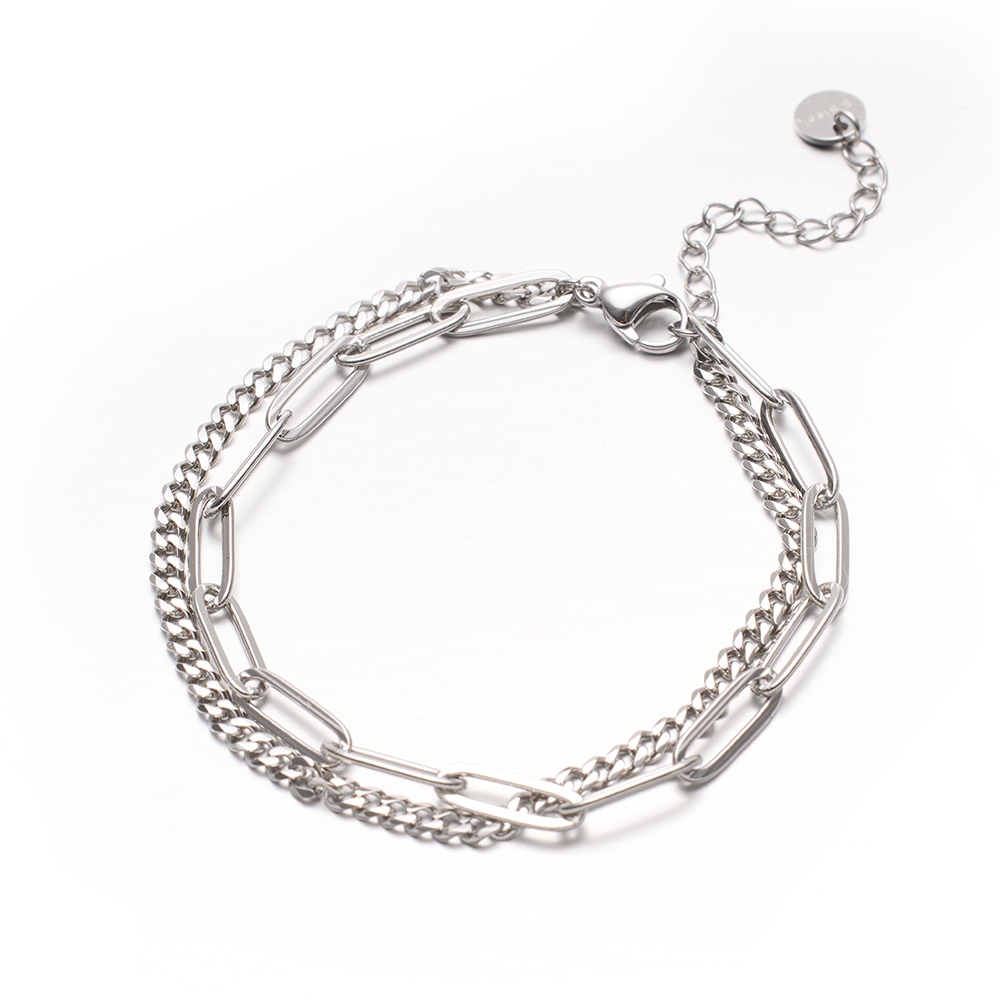 ULOO Glimmer 優雅雙層次設計手鍊-銀色 UB2000320, , large