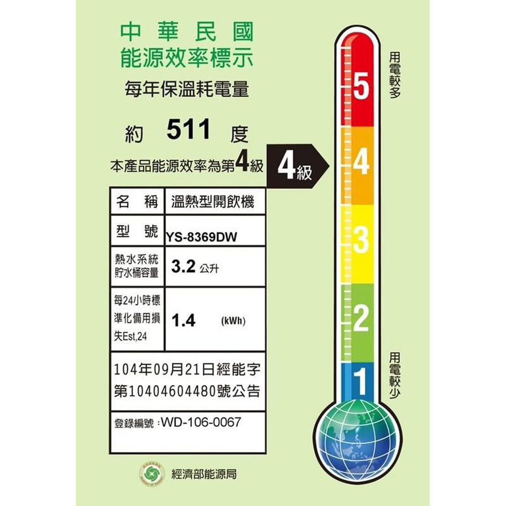 YUAN SHAN Hot & Warm Water Dispenser YS-8369DW, , large