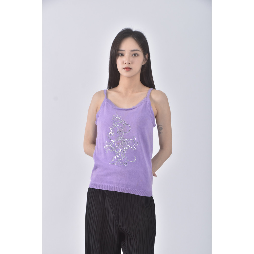(S) disney吊帶棉質純棉貼鑽紫色上衣二手衣, , large