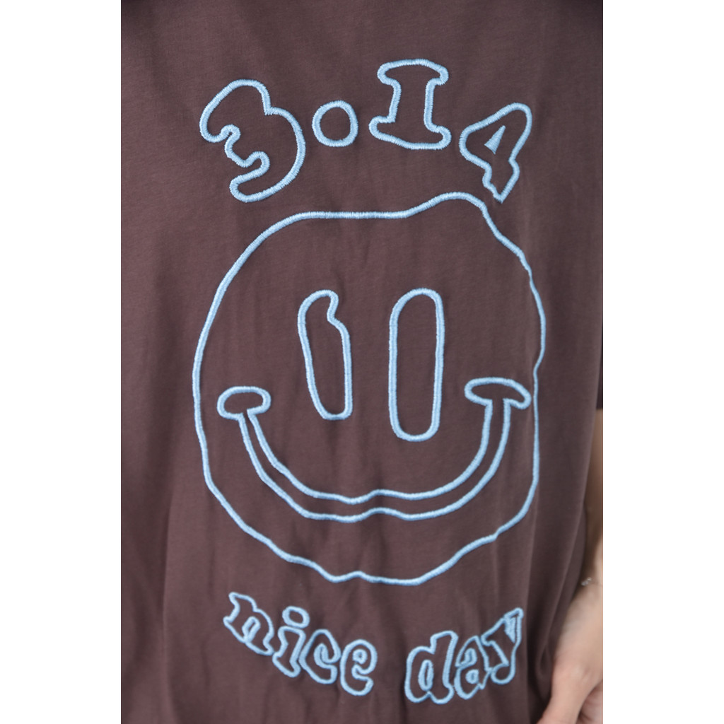 (XL) 質感笑臉棕色短袖上衣二手衣, , large