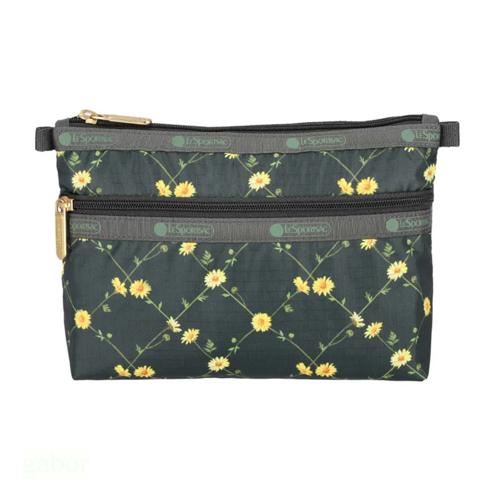 LeSportsac Cosmetic Clutch 雙層拉鍊收納化妝包 送禮-綠野雛菊, , large